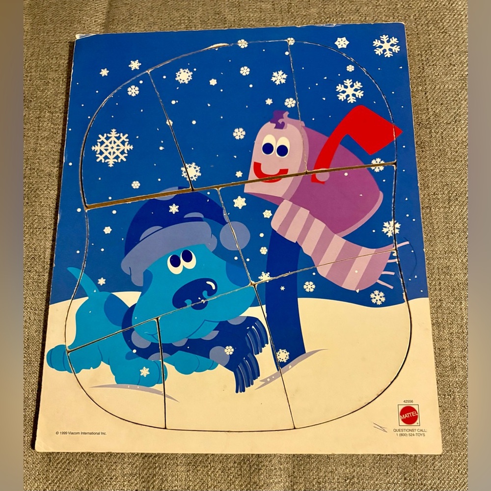 Vintage 1999 Blue's Clues Blue With Mailbox In Snow Wooden Puzzle Mattel #42556